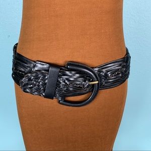 HOBO Black Leather Wide Woven Belt Medium